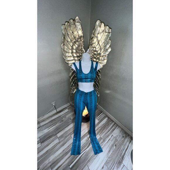 LAKRIS Women Workout Set Blue Snakeskin 2 Pieces Leggings Criscross Bra Size XS - Picture 3 of 16